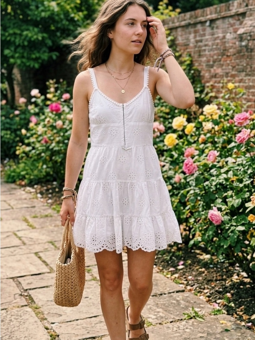 Forever 21 White Eyelet Tiered Mini Dress